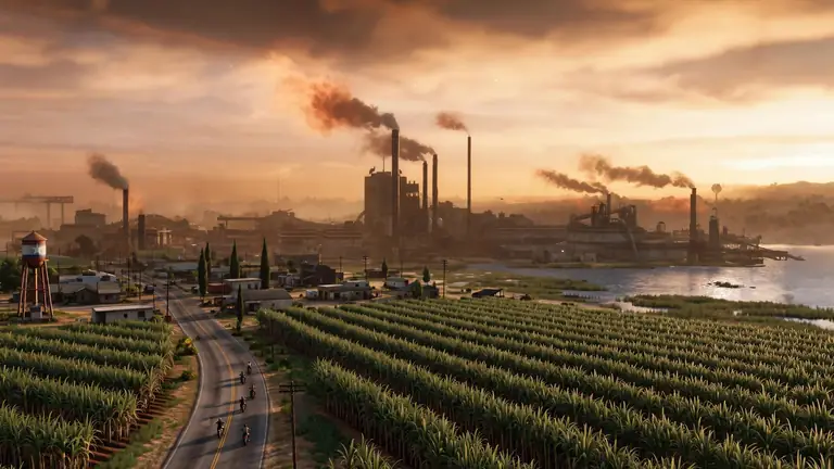 Ambrosia — sugar cane fields and the Allied Crystal refinery, GTA 6 concept art