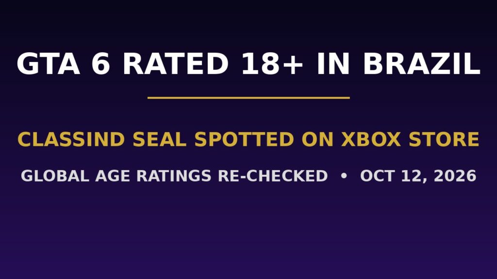 GTA 6 Rated 18+ in Brazil: Global Age Ratings Re-Checked (Oct 12)