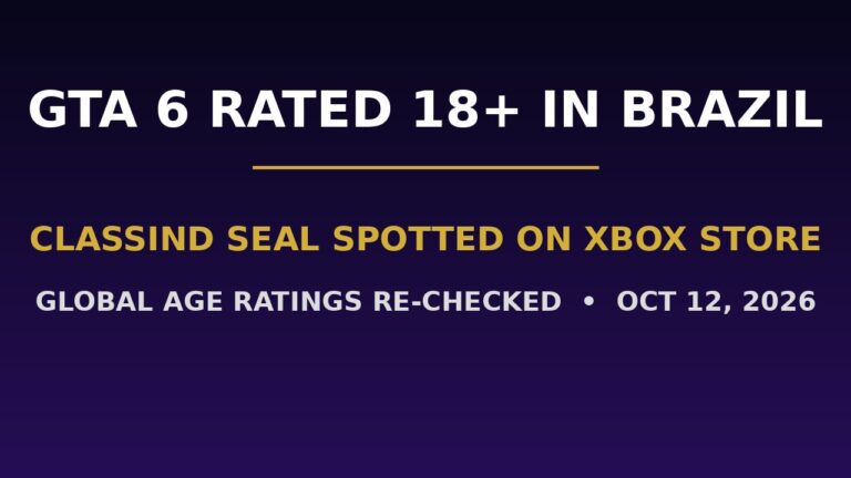 GTA 6 Rated 18+ in Brazil: Global Age Ratings Re-Checked (Oct 12)